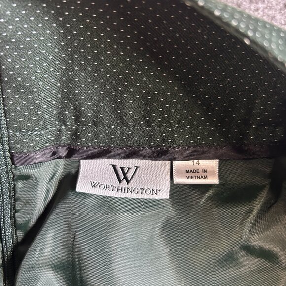 14 WORTHINGTON GREEN POLKA DOT WOVEN STRETCH LINED BACK VENT PENCIL SKIRT - Picture 2 of 8